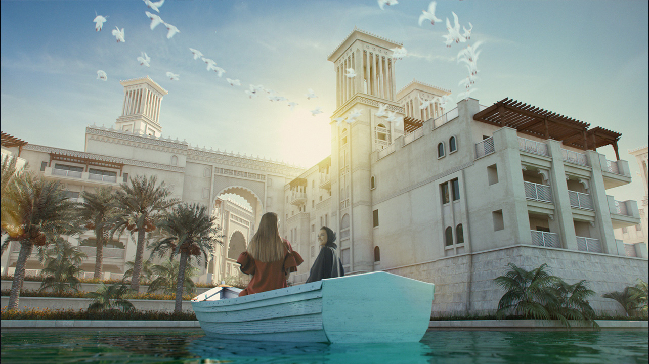 Stylized motion graphics of Dubai's skyline for a brand identity film.